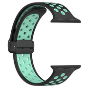 For Apple Watch 6 40mm Magnetic Buckle Silicone Watch Band(Black Cyan)