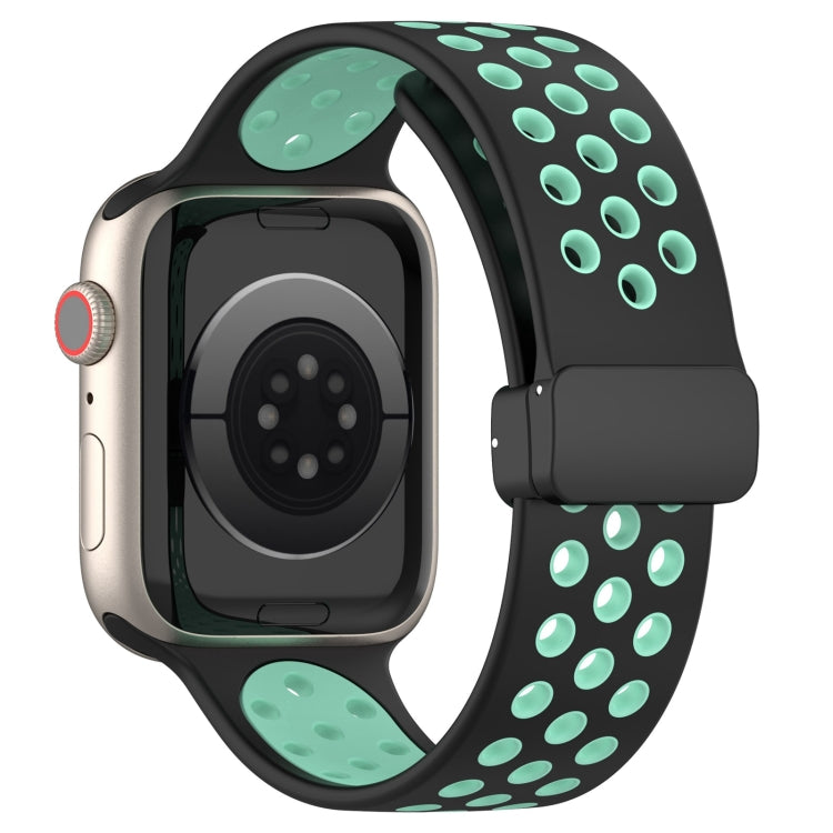 For Apple Watch 6 40mm Magnetic Buckle Silicone Watch Band(Black Cyan)
