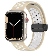For Apple Watch 6 40mm Magnetic Buckle Silicone Watch Band(Khaki White)