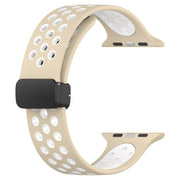 For Apple Watch 6 40mm Magnetic Buckle Silicone Watch Band(Khaki White)
