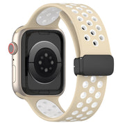 For Apple Watch 6 40mm Magnetic Buckle Silicone Watch Band(Khaki White)