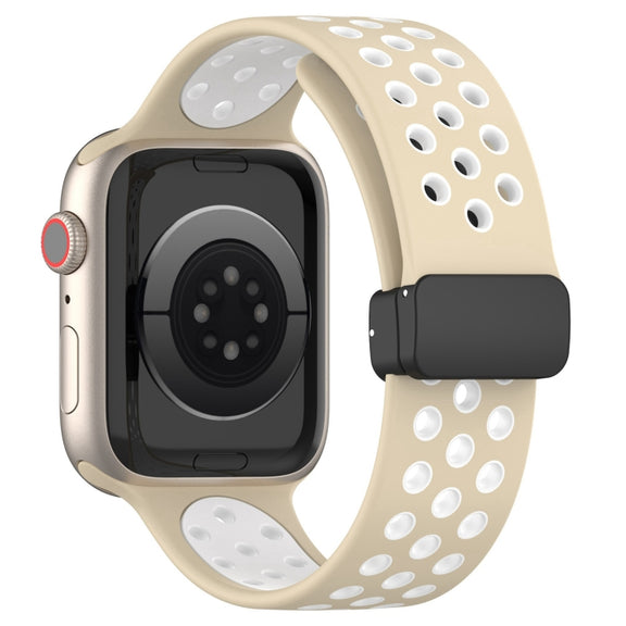 For Apple Watch 6 40mm Magnetic Buckle Silicone Watch Band(Khaki White)