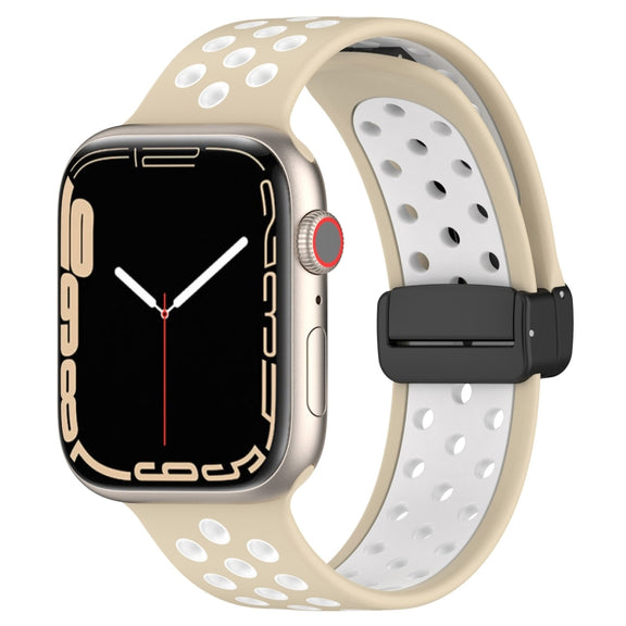 For Apple Watch 6 40mm Magnetic Buckle Silicone Watch Band(Khaki White)