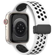 For Apple Watch 4 44mm Magnetic Buckle Silicone Watch Band(White Black)