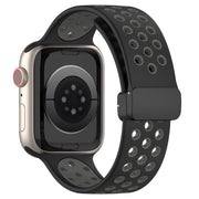 For Apple Watch 4 44mm Magnetic Buckle Silicone Watch Band(Black Grey)
