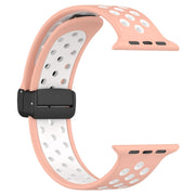 For Apple Watch 4 40mm Magnetic Buckle Silicone Watch Band(Pink White)