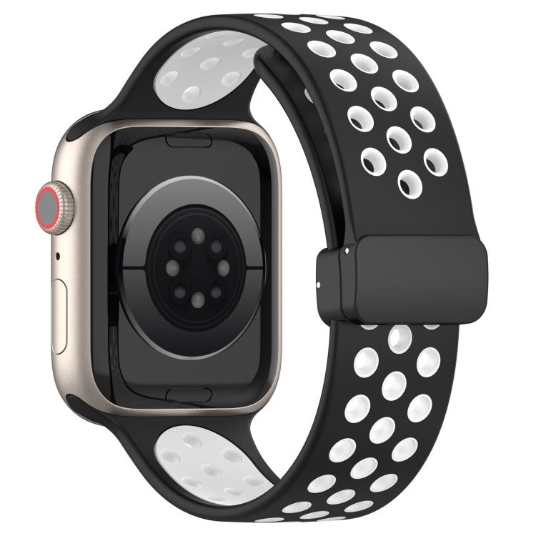 For Apple Watch 3 38mm Magnetic Buckle Silicone Watch Band(Black White)