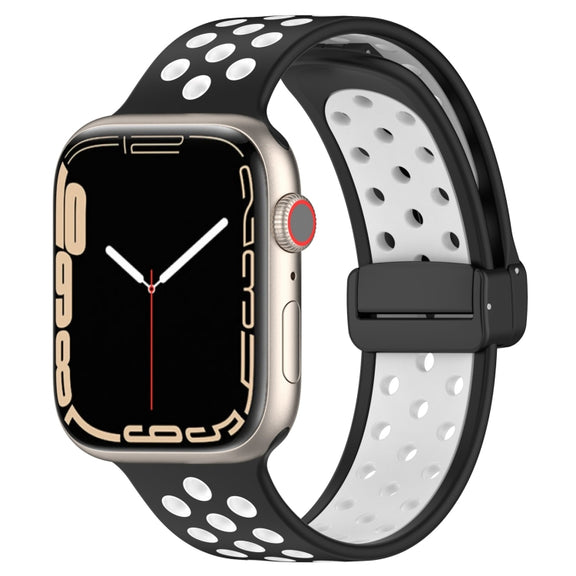 For Apple Watch 3 38mm Magnetic Buckle Silicone Watch Band(Black White)