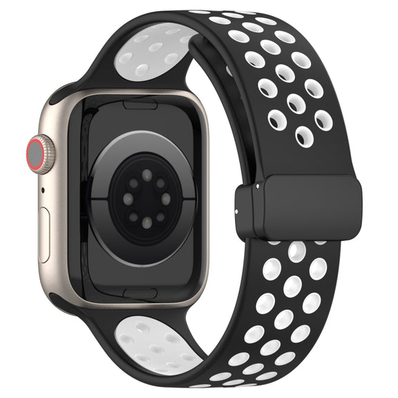 For Apple Watch 3 42mm Magnetic Buckle Silicone Watch Band(Black White)