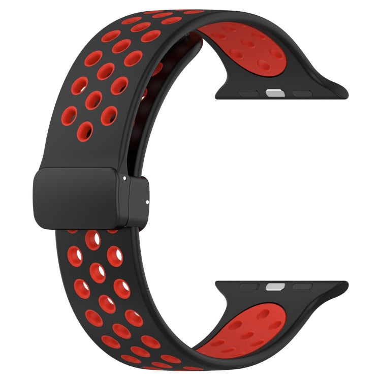 For Apple Watch 3 42mm Magnetic Buckle Silicone Watch Band(Black Red)