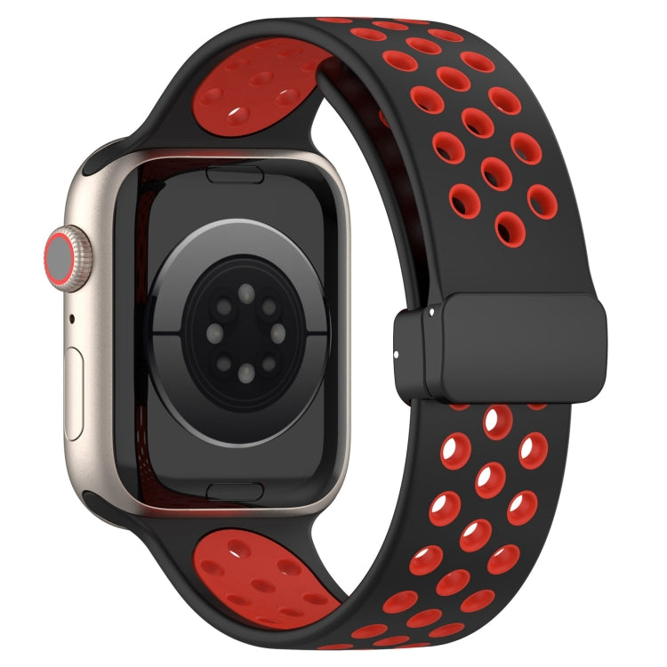 For Apple Watch 3 42mm Magnetic Buckle Silicone Watch Band(Black Red)