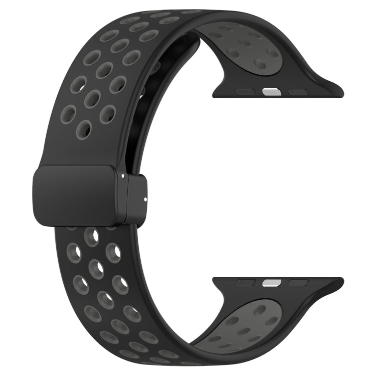 For Apple Watch 3 42mm Magnetic Buckle Silicone Watch Band(Black Grey)