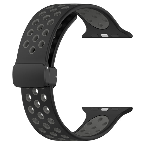 For Apple Watch 3 42mm Magnetic Buckle Silicone Watch Band(Black Grey)
