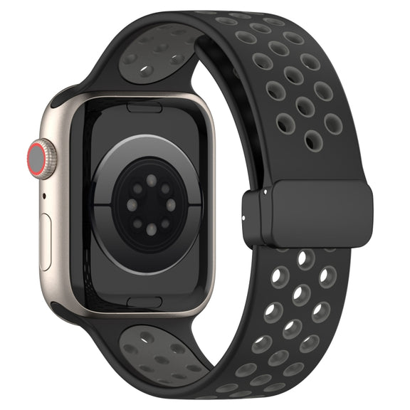 For Apple Watch 3 42mm Magnetic Buckle Silicone Watch Band(Black Grey)