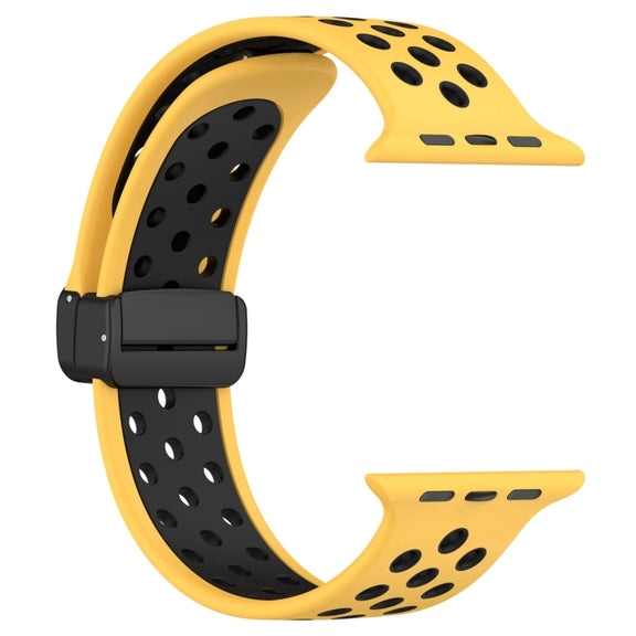 For Apple Watch 3 42mm Magnetic Buckle Silicone Watch Band(Yellow Black)
