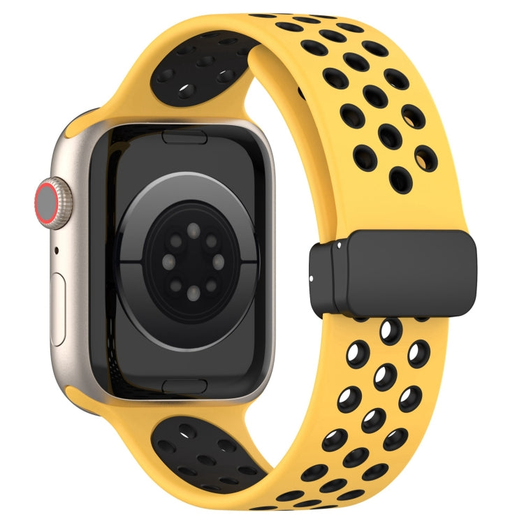For Apple Watch 3 42mm Magnetic Buckle Silicone Watch Band(Yellow Black)