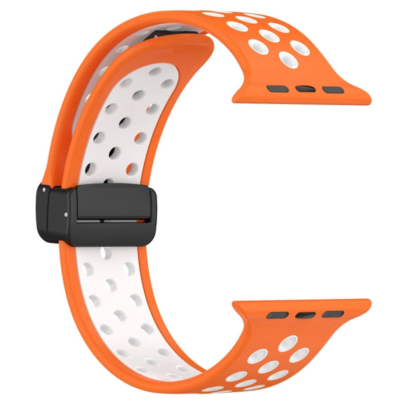 For Apple Watch 2 38mm Magnetic Buckle Silicone Watch Band(Orange White)