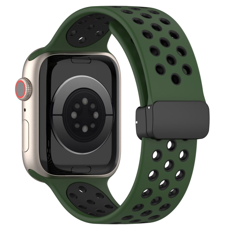 For Apple Watch 42mm Magnetic Buckle Silicone Watch Band(Army Green Black)