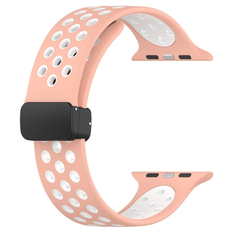 For Apple Watch 38mm Magnetic Buckle Silicone Watch Band(Pink White)