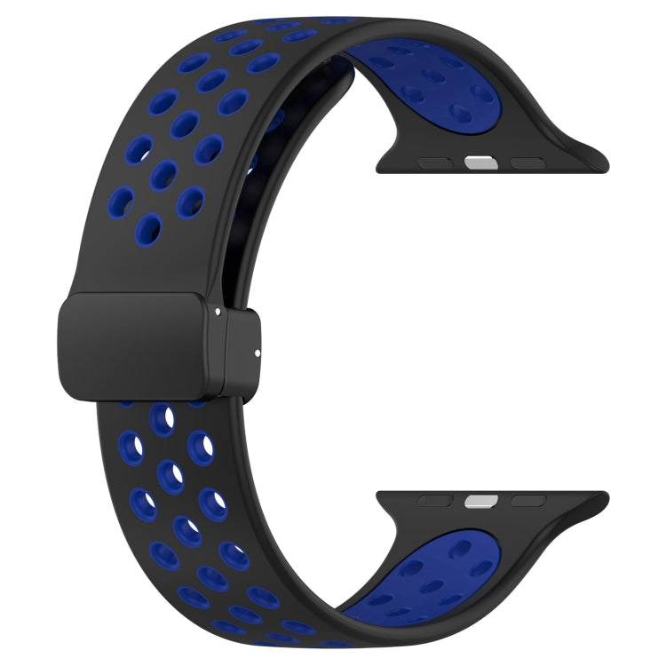 For Apple Watch 38mm Magnetic Buckle Silicone Watch Band(Black Blue)