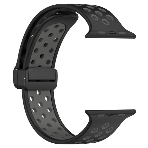 For Apple Watch SE 2023 44mm Magnetic Buckle Silicone Watch Band(Black Grey)