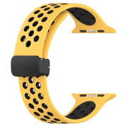 For Apple Watch Series 9 41mm Magnetic Buckle Silicone Watch Band(Yellow Black)