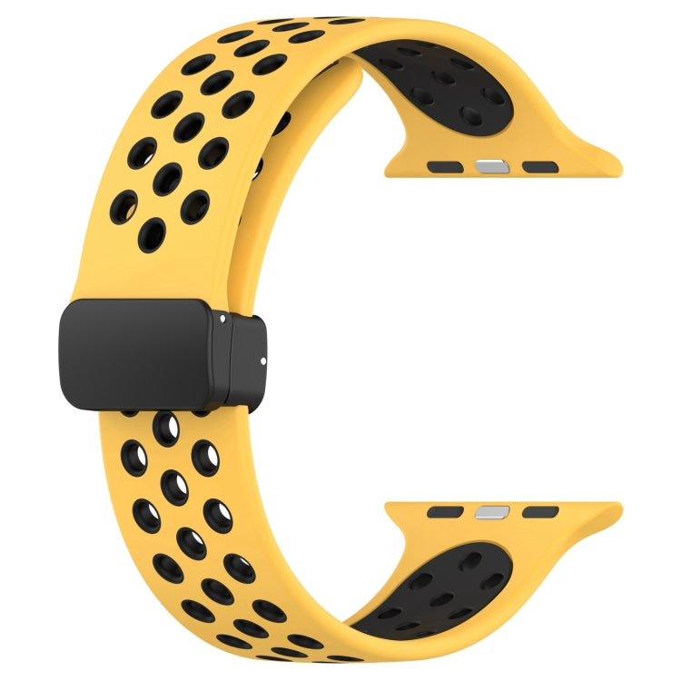 For Apple Watch Series 9 41mm Magnetic Buckle Silicone Watch Band(Yellow Black)