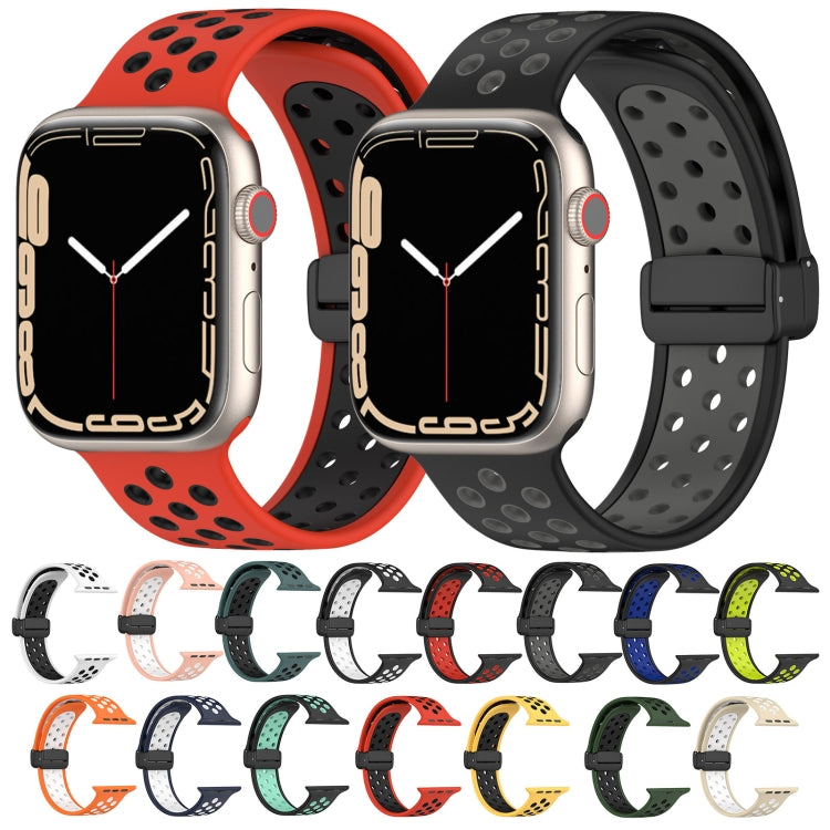 For Apple Watch 5 44mm Magnetic Buckle Silicone Watch Band(Red Black)