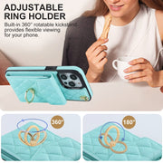 For iPhone 15 Pro Max Rhombic Texture Card Bag Phone Case with Long Lanyard(Mint Green)