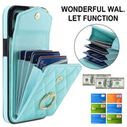 For iPhone 15 Pro Max Rhombic Texture Card Bag Phone Case with Long Lanyard(Mint Green)