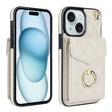 For iPhone 15 Rhombic Texture Card Bag Phone Case with Long Lanyard(White) - iPhone 15 Cases by PMC TechLife | Online Shopping South Africa | PMC TechLife | Buy Now Pay Later Mobicred