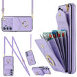 For Samsung Galaxy A54 5G Rhombic Texture Card Bag Phone Case with Long Lanyard(Light Purple) - free shipping - PMC TechLife - Order now!