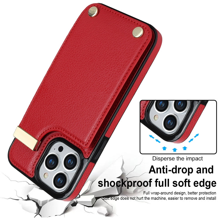 For iPhone 14 Pro Max Metal Buckle Card Slots Phone Case(Red)