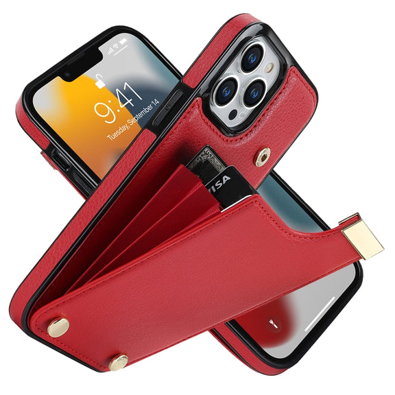 For iPhone 14 Pro Metal Buckle Card Slots Phone Case(Red)