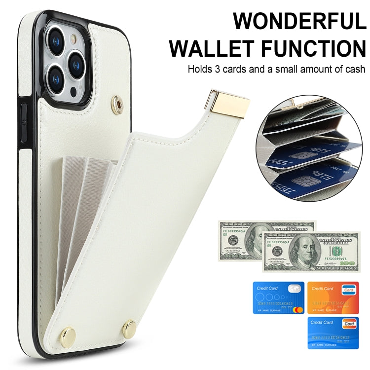For iPhone 13 Pro Max Metal Buckle Card Slots Phone Case(White)