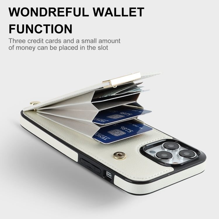For iPhone 13 Pro Max Metal Buckle Card Slots Phone Case(White)
