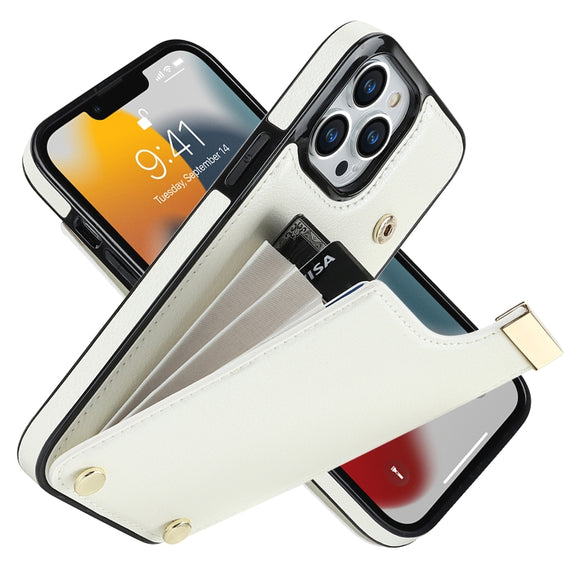 For iPhone 13 Pro Metal Buckle Card Slots Phone Case(White)