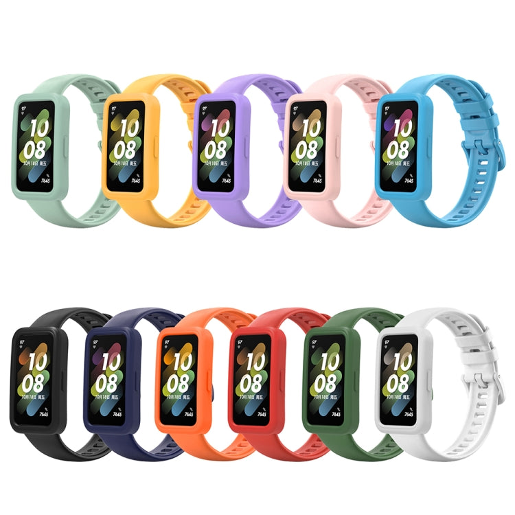 For Huawei Band 8 Silicone Protective Case + Silicone Watch Band Kit(Navy Blue)