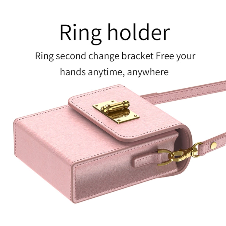 For Samsung Galaxy Z Flip5 GKK Plain Weave Mini Backpack Slim Phone Case with Ring(Pink)