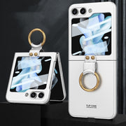For Samsung Galaxy Z Flip5 GKK Ultra-thin PC Full Coverage Phone Case with Ring Holder / Tempered Film(Silver)