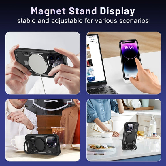 For iPhone 14 Pro Patronus MagSafe Magnetic Holder Phone Case(Black)