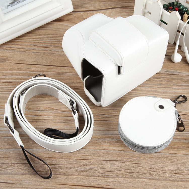 For Canon EOS R50 Full Body Magnetic Leather Camera Case Bag with Strap, Deluxe Edition(White)