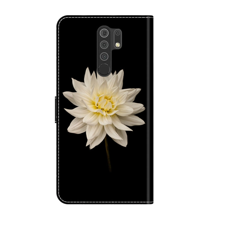 For Xiaomi Redmi 9 Crystal 3D Shockproof Protective Leather Phone Case(White Flower)