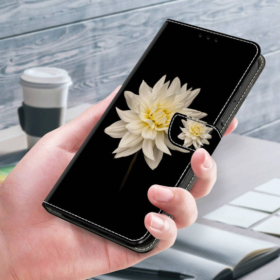 For Xiaomi Redmi 9 Crystal 3D Shockproof Protective Leather Phone Case(White Flower)