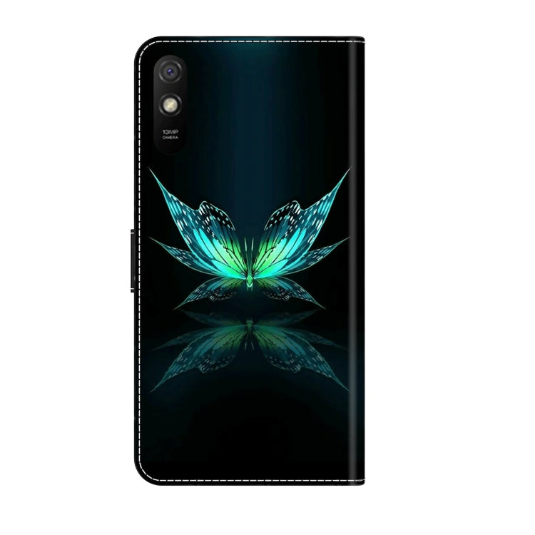 For Xiaomi Redmi 9A Crystal 3D Shockproof Protective Leather Phone Case(Reflection Dutterfly)