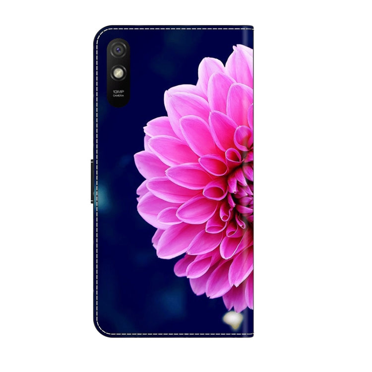 For Xiaomi Redmi 9A Crystal 3D Shockproof Protective Leather Phone Case(Pink Petals)