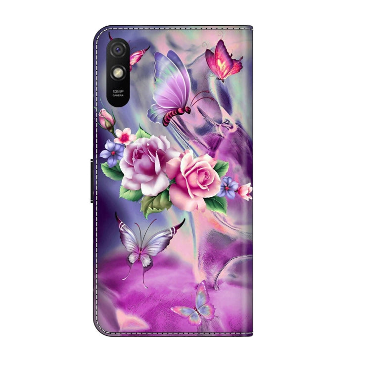 For Xiaomi Redmi 9A Crystal 3D Shockproof Protective Leather Phone Case(Butterfly)