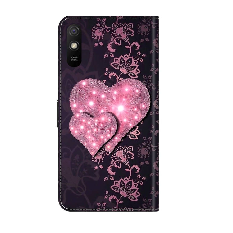For Xiaomi Redmi 9A Crystal 3D Shockproof Protective Leather Phone Case(Lace Love)