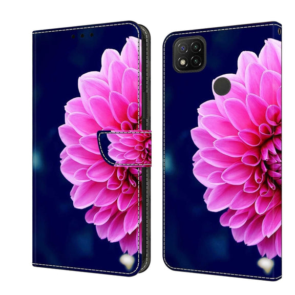 For Xiaomi Redmi 9C Crystal 3D Shockproof Protective Leather Phone Case(Pink Petals)