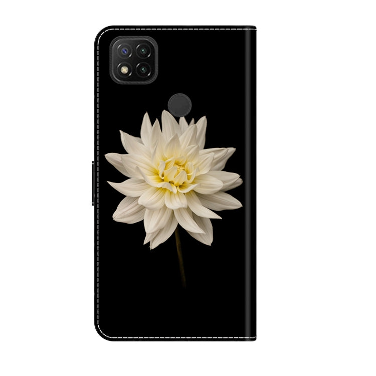 For Xiaomi Redmi 9C Crystal 3D Shockproof Protective Leather Phone Case(White Flower)